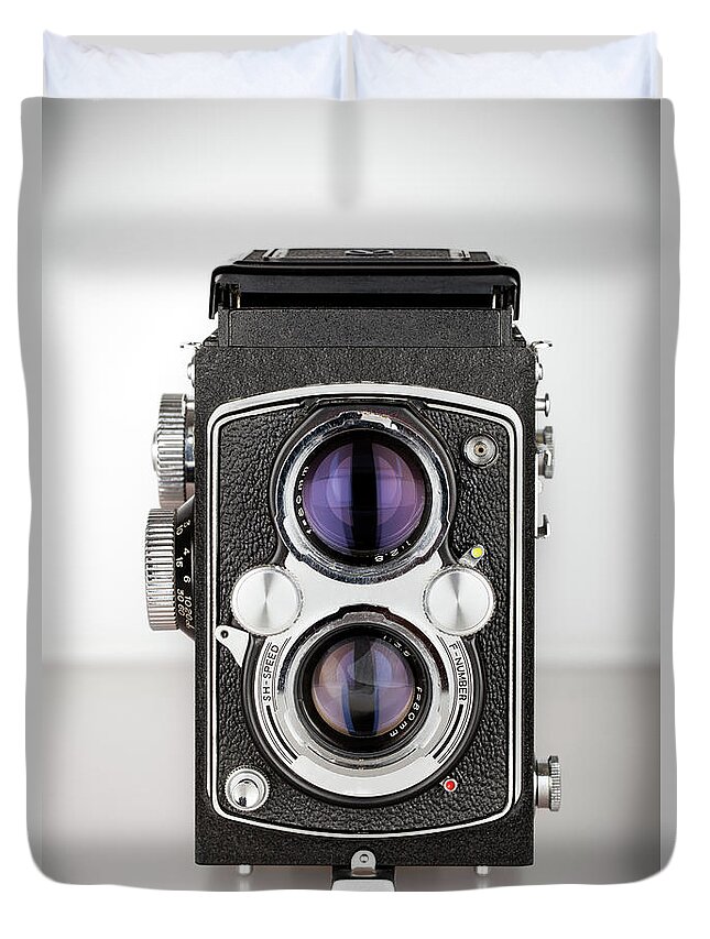 Black Color Duvet Cover featuring the photograph Camera by Inkret