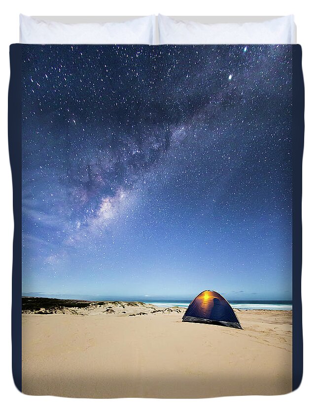 Camping Duvet Cover featuring the photograph Camping In A Tent Under The Milky Way by John White Photos
