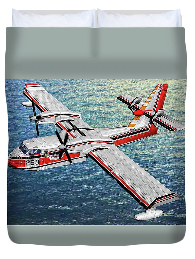 Canadair Fire Bomber Cl415 Duvet Cover featuring the digital art Canadair Fire Bomber Cl415 - Oil by Tommy Anderson