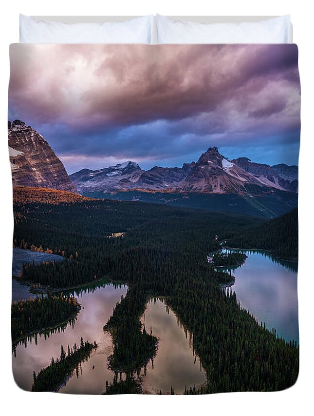 Lake O'hara Duvet Cover featuring the photograph Canadian Rockies Opabin Plateau Dramatic Skies by Mike Reid