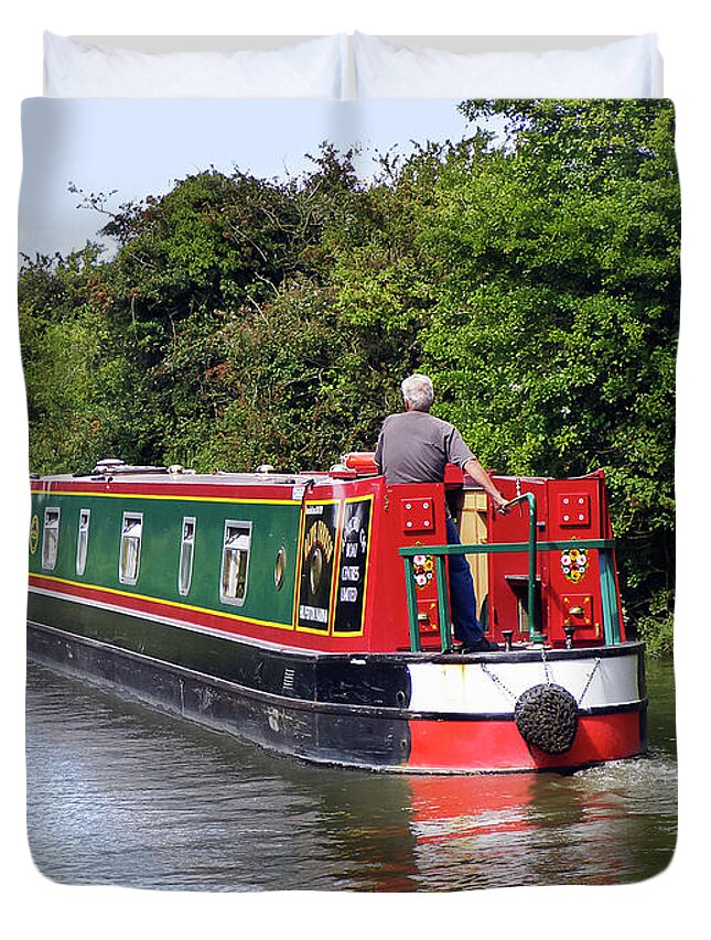 Canal Duvet Cover featuring the photograph Canal Boat by Terri Waters