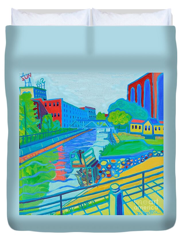 Lowell Duvet Cover featuring the painting Canal by the Sun by Debra Bretton Robinson