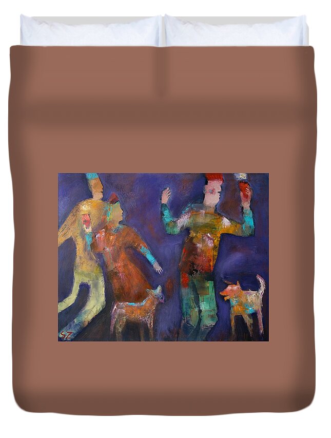 Oil Painting Duvet Cover featuring the painting Canned dogfood on Parade by Suzy Norris