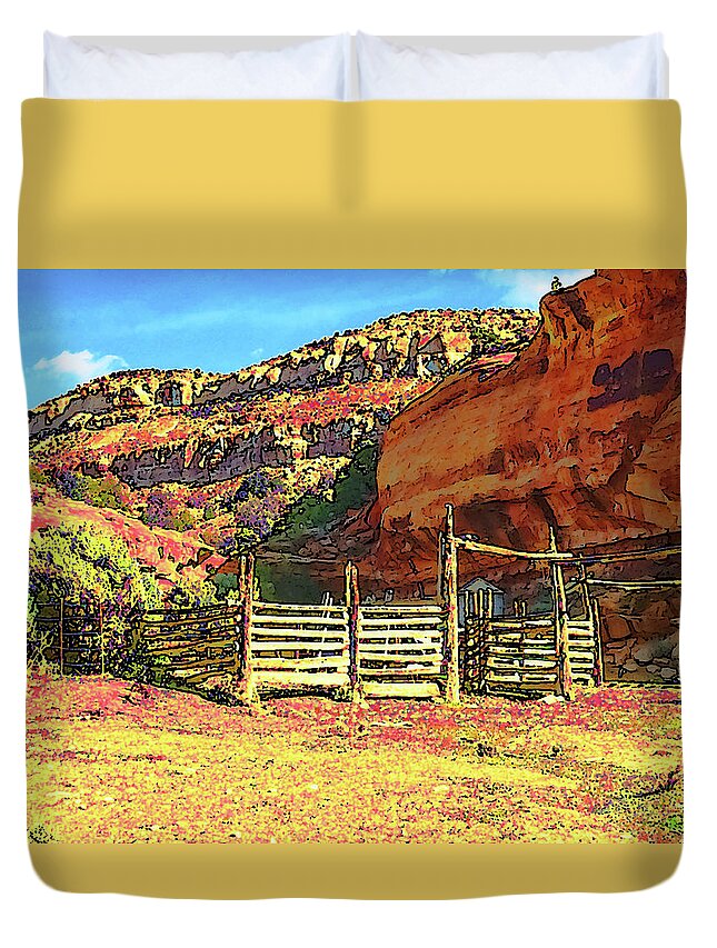 Escalante Canyon Duvet Cover featuring the digital art Escalante Canyon Corral by Gene Bollig