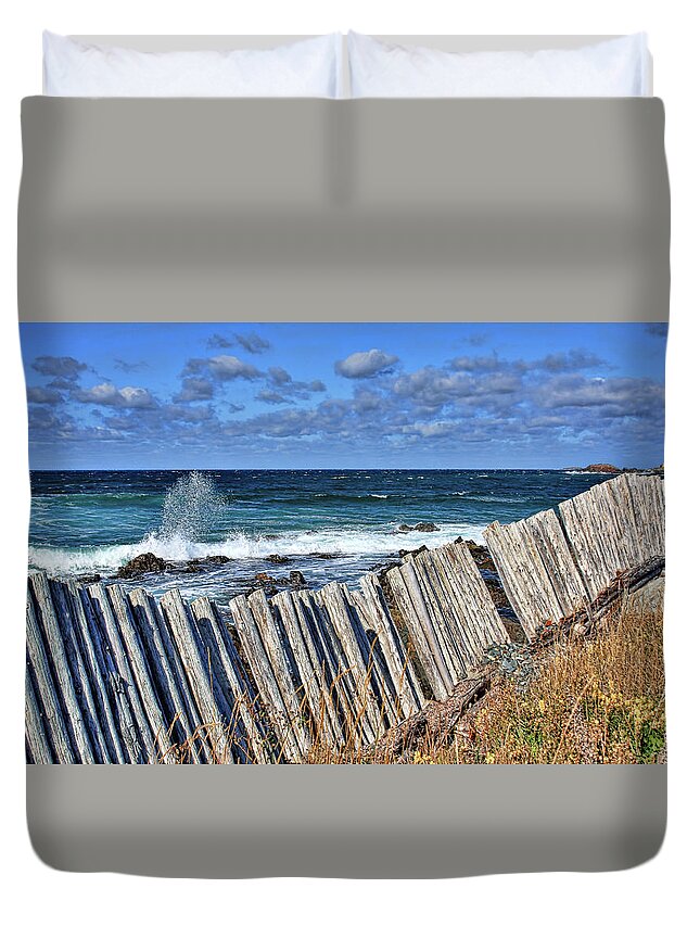 Cape Bonavista Duvet Cover featuring the photograph Cape Bonavista coastline fence 3 by Tatiana Travelways