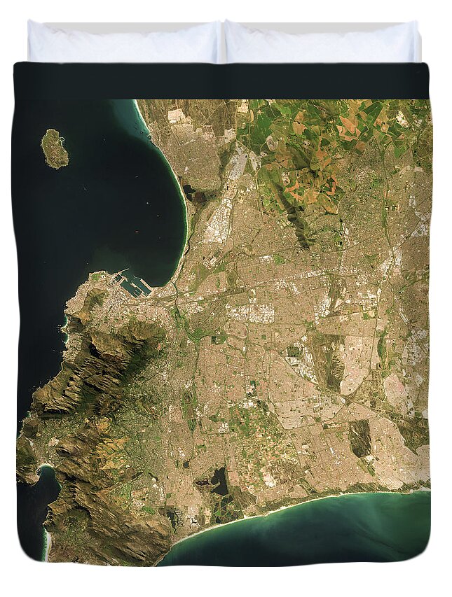 Satellite Image Duvet Cover featuring the digital art Cape Town from space by Christian Pauschert