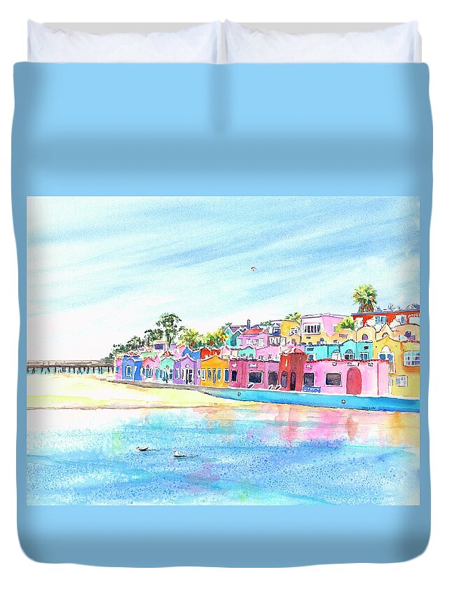 Capitola Duvet Cover featuring the painting Capitola California Colorful Houses by Carlin Blahnik CarlinArtWatercolor