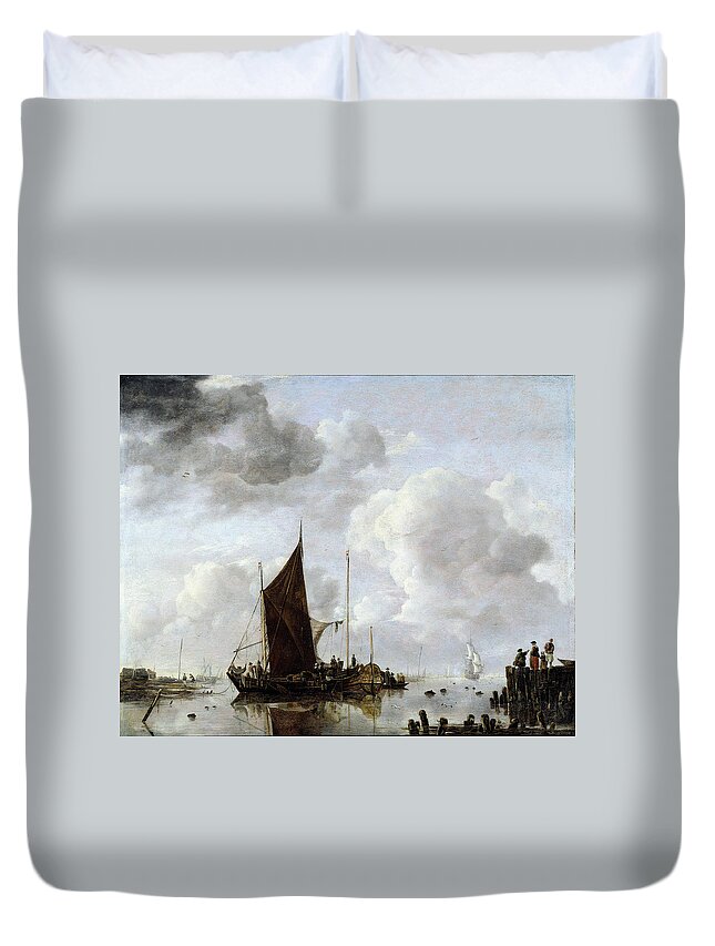 B1019 Duvet Cover featuring the painting Harbour Scene with Reflecting Water, 1649 by Jan Van De Cappelle