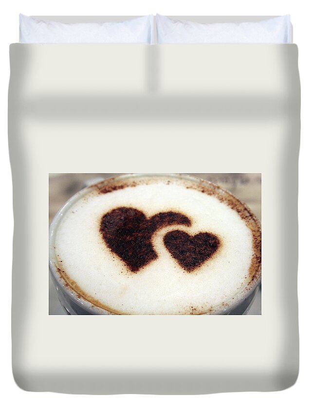 Milk Duvet Cover featuring the photograph Cappuccino With Heart by Bob Balmer Images