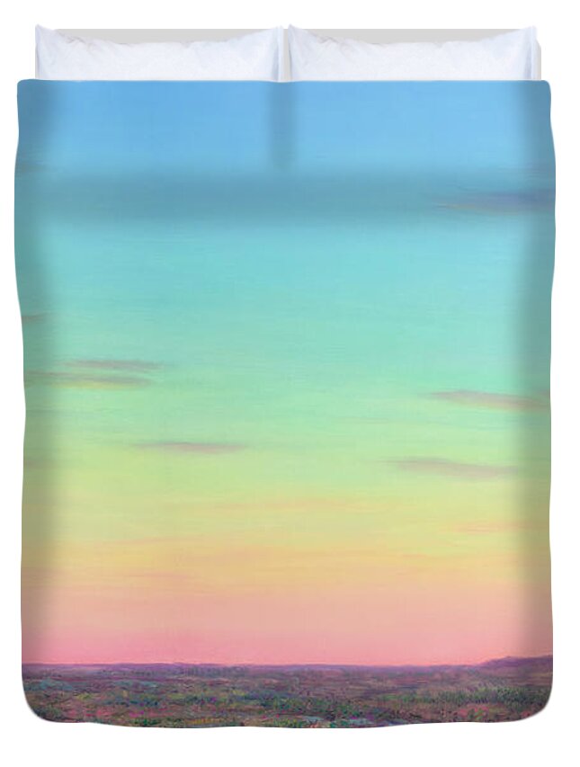Sunset Duvet Cover featuring the painting Caprock Dawn by James W Johnson