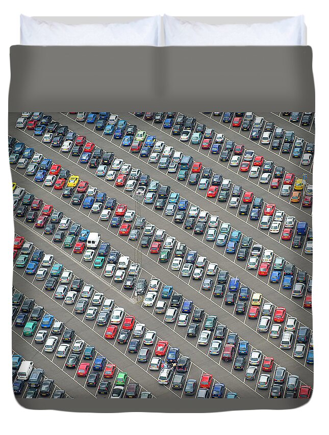 In A Row Duvet Cover featuring the photograph Car Park by Jason Hawkes