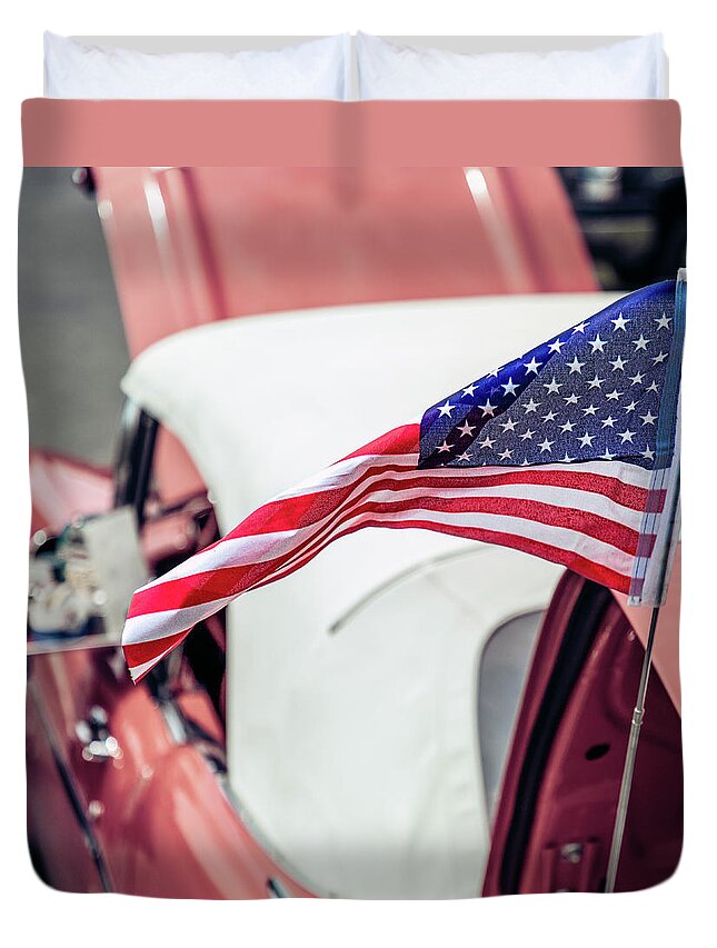 America Duvet Cover featuring the photograph Car Show Flag 3 by Bill Chizek
