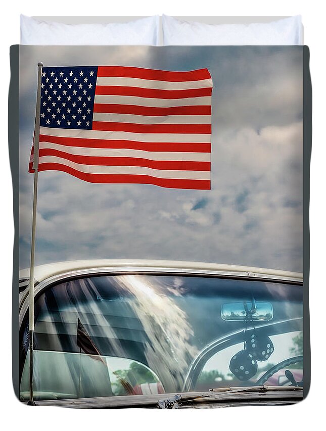 America Duvet Cover featuring the photograph Car Show Flag by Bill Chizek