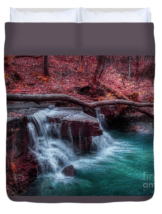 Waterfall Duvet Cover featuring the photograph Caron Falls by Bill Frische