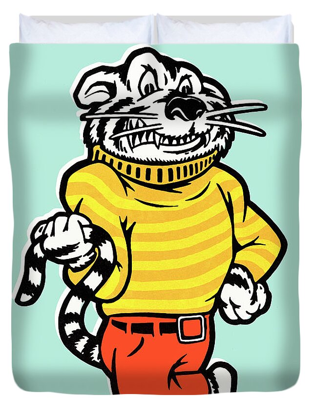 Aggravated Duvet Cover featuring the drawing Cartoon cat in clothes by CSA Images