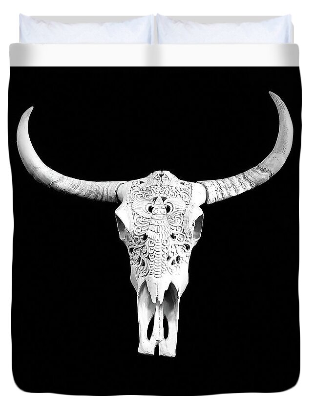 Carved Skull Duvet Cover featuring the photograph Carved Animal Skull by Andrea Kollo