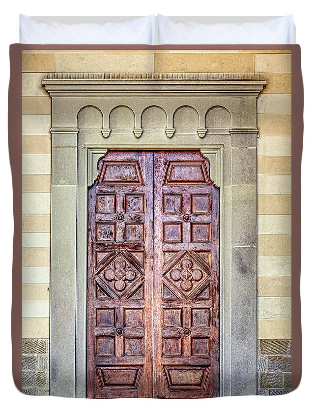 Medieval Duvet Cover featuring the photograph Carved Door of Cortona by David Letts