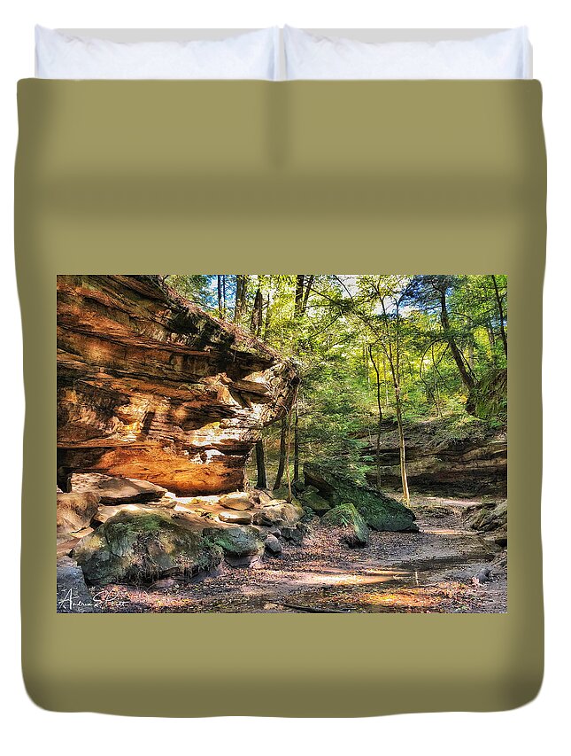 Turkey Run Duvet Cover featuring the photograph Carved Passage by Andrea Platt