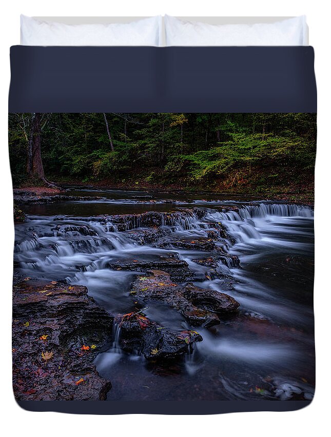 Sunset Duvet Cover featuring the photograph Cascading Waters by Johnny Boyd