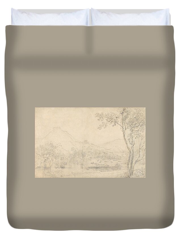 18th Century Art Duvet Cover featuring the drawing Castell Dinas Bran, Wales by Richard Wilson