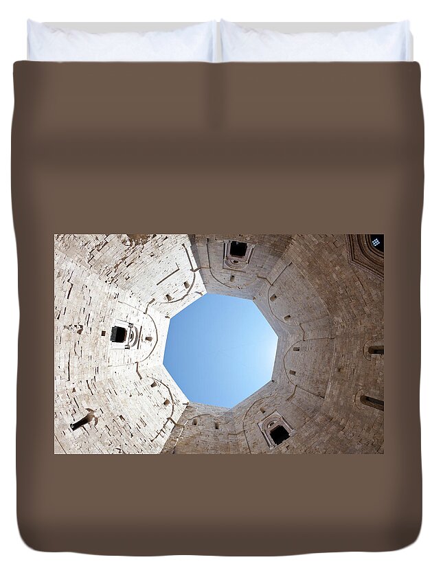 Clear Sky Duvet Cover featuring the photograph Castle Castel Del Monte, Apulia - by Ary6