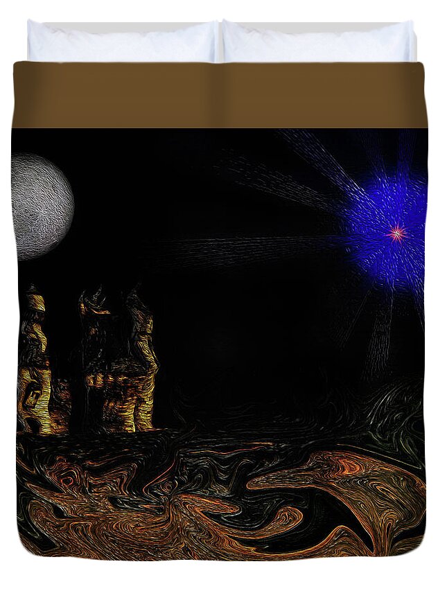 Castle Duvet Cover featuring the digital art Castle in the night by Ramon Martinez