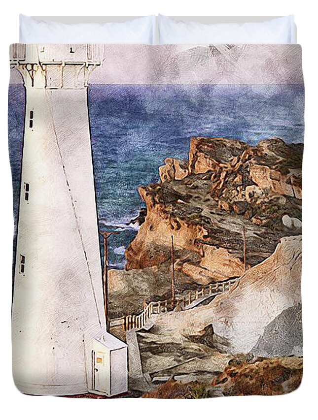 Castle Point Lighthouse Duvet Cover featuring the painting Castle Point Lighthouse - 01 by AM FineArtPrints