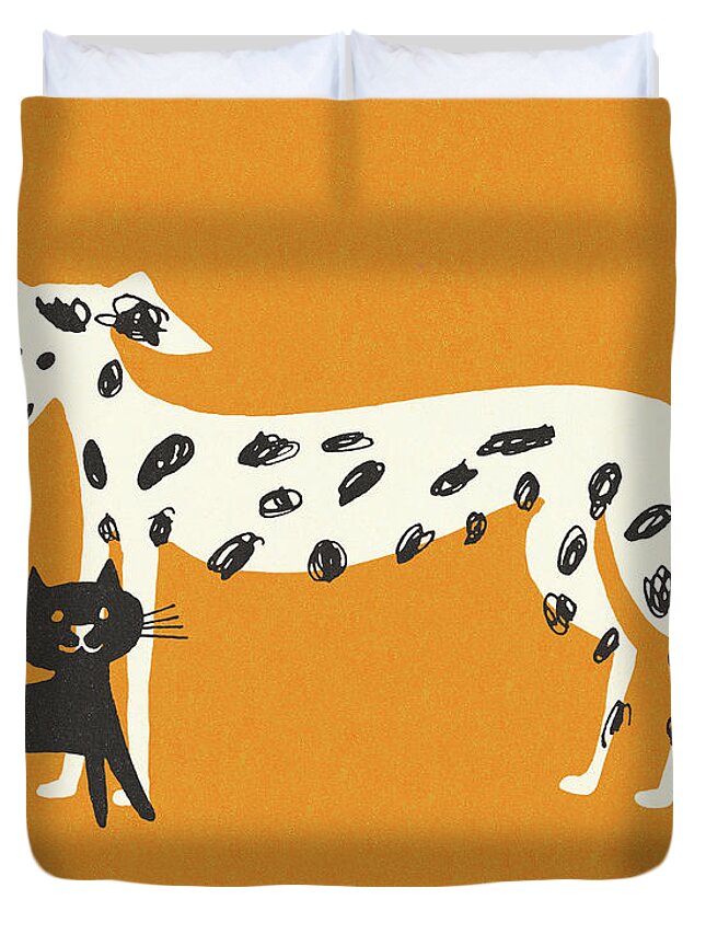 Animal Duvet Cover featuring the drawing Cat and Dog by CSA Images