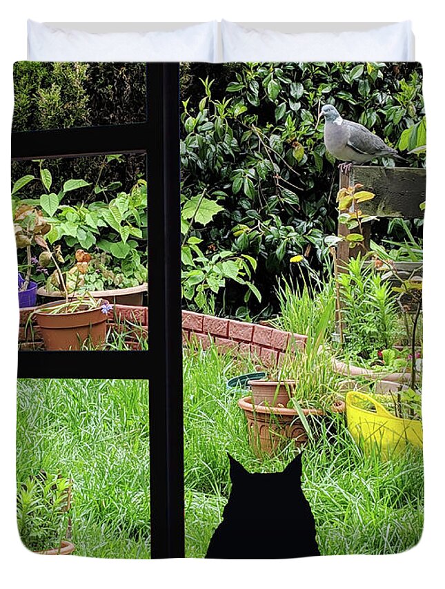 Cat Looking Out Duvet Cover featuring the photograph Cat looking out the window by Tatiana Travelways