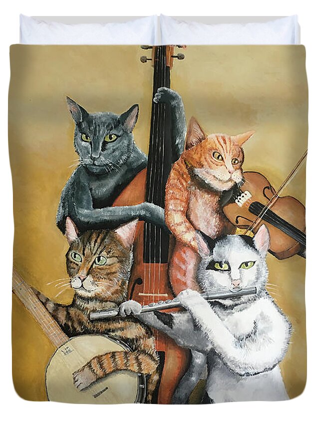 Cat Quartet Duvet Cover featuring the painting Cat Quartet by Winton Bochanowicz