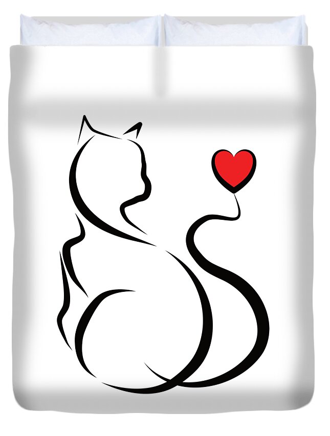 Cat Duvet Cover featuring the digital art Cat with Heart by Patricia Piotrak