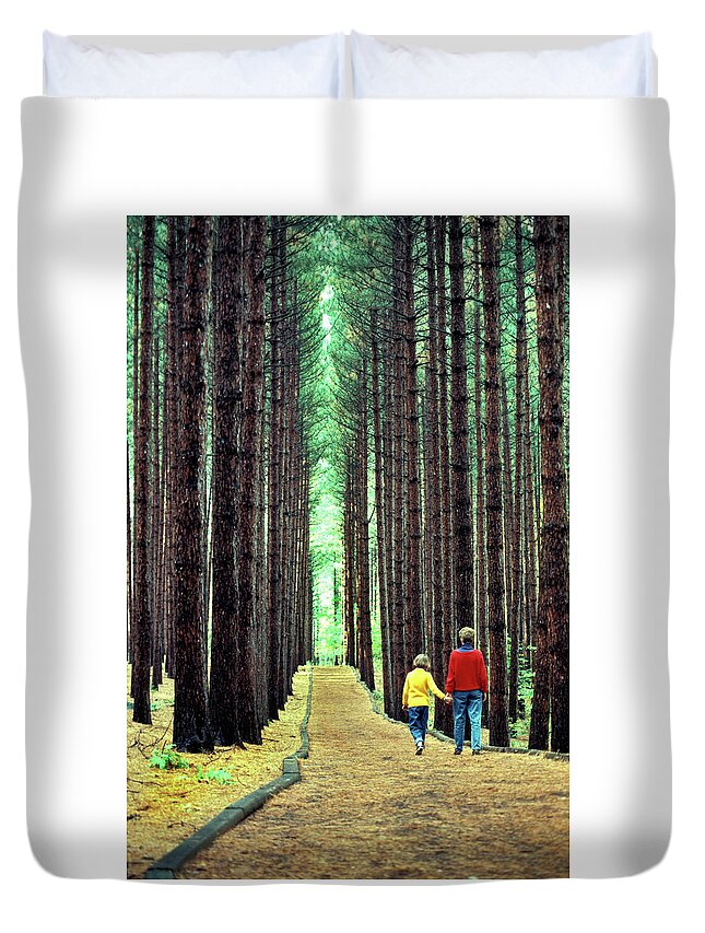 Pine Trees Duvet Cover featuring the photograph Cathedral in the Pines by Jerry Griffin