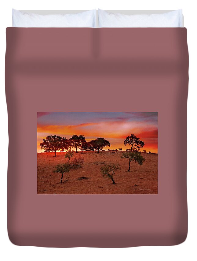 Cattle Duvet Cover featuring the photograph Cattle at dusk by Micah Offman