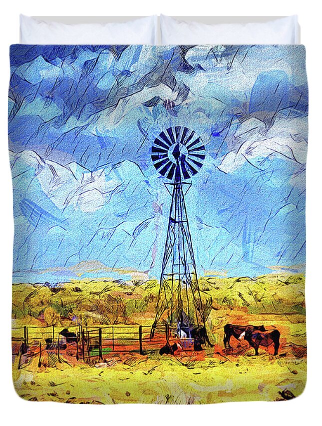 Edit This 11 Duvet Cover featuring the photograph Cattle Water Wind by Jack Torcello