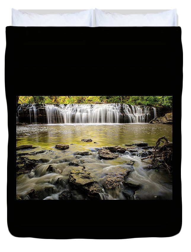 Johnson County Duvet Cover featuring the photograph Cedar Lake Falls by Jeff Phillippi