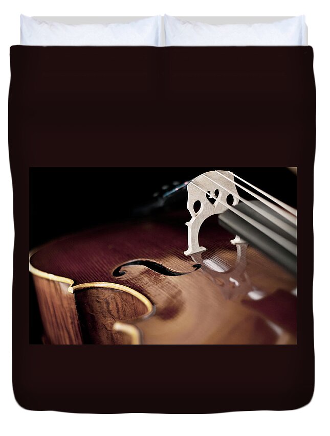 Music Duvet Cover featuring the photograph Cello Reflections by Www.cfwphotography.com