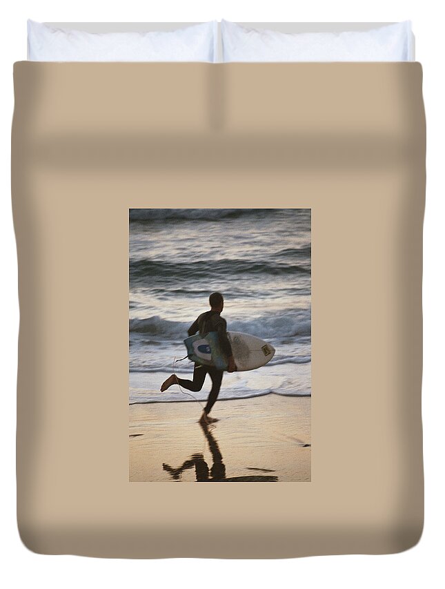 People Duvet Cover featuring the photograph Central Israel, Sunset & Surf At The by Iaisi