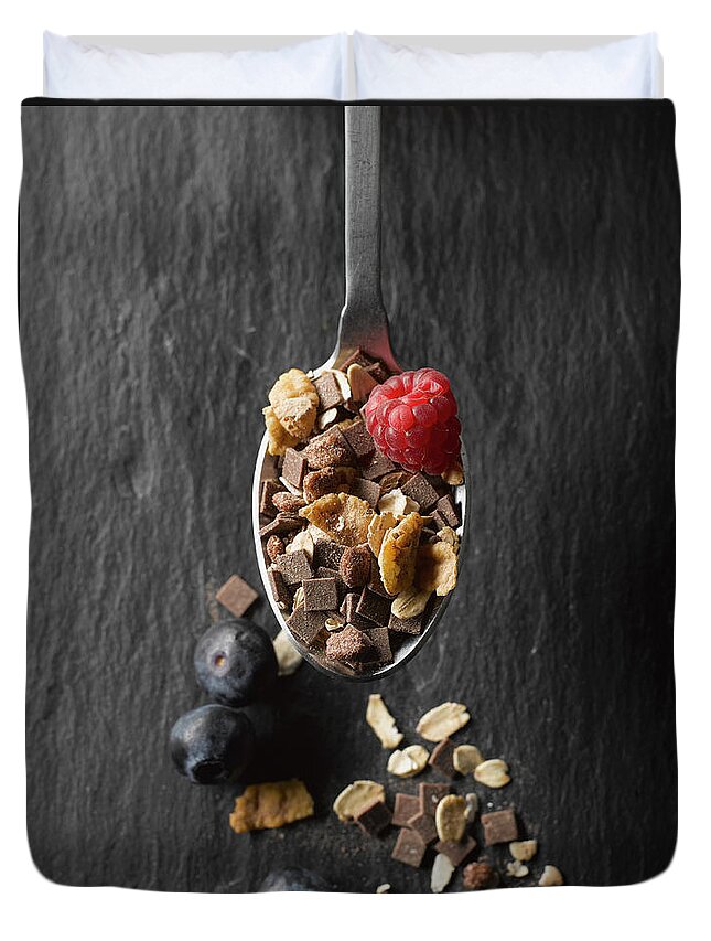 Spoon Duvet Cover featuring the photograph Cereal With Fruits And Chocolate In by Westend61
