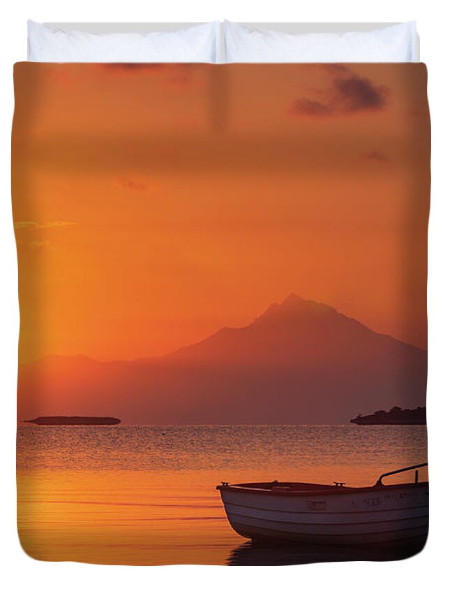 Aegean Sea Duvet Cover featuring the photograph Chalkidiki Sunrise by Evgeni Dinev
