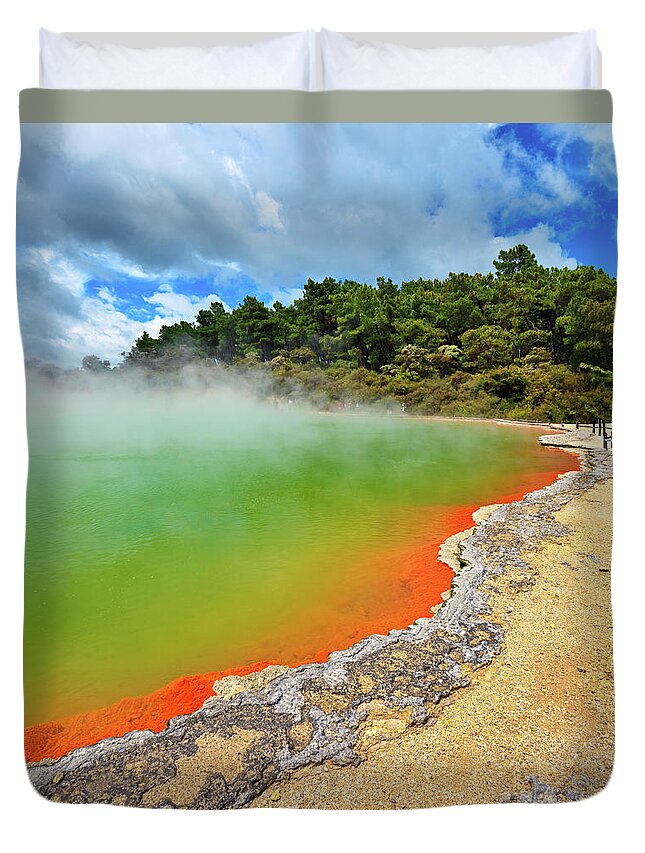 Scenics Duvet Cover featuring the photograph Champagne Pool, Rotorua, New Zealand by Rusm