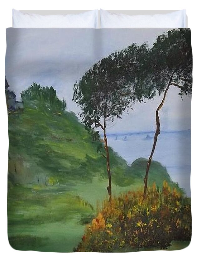 Acrylic Duvet Cover featuring the painting Chapel On The Hill by Denise Morgan