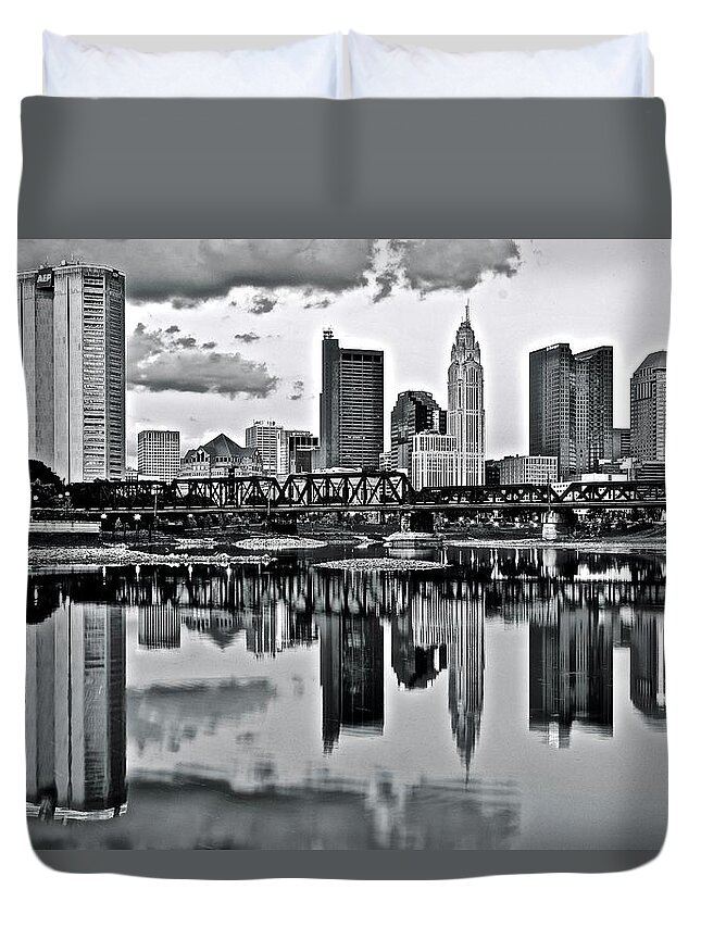Columbus Duvet Cover featuring the photograph Charcoal Columbus Mirror Image by Frozen in Time Fine Art Photography