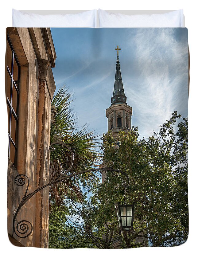 Lamp Duvet Cover featuring the photograph Charleston - St. Phillip's Church by Dale Powell