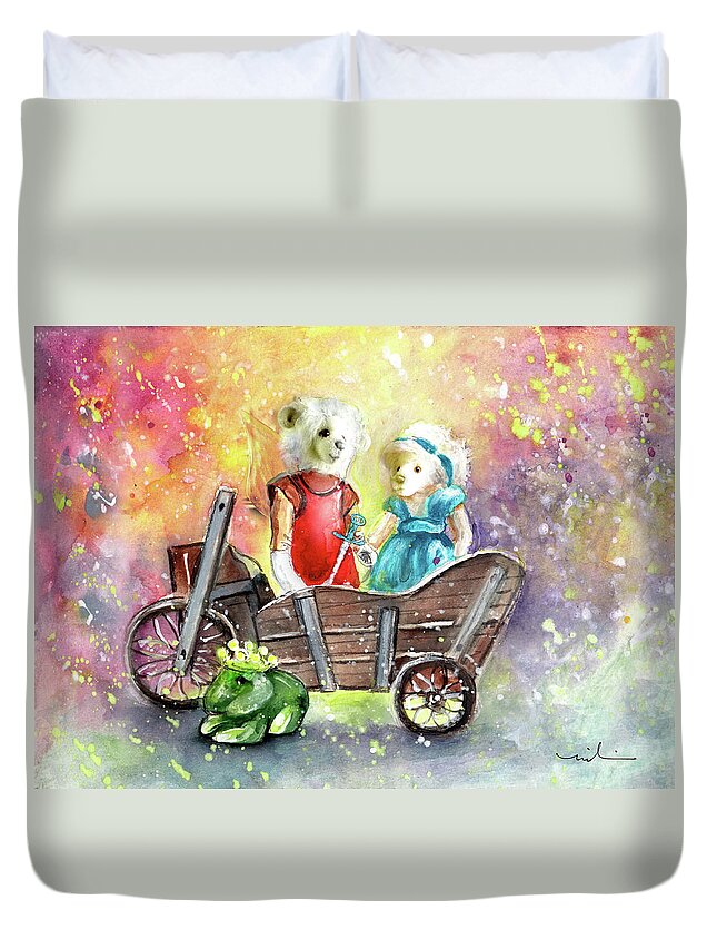 Teddy Duvet Cover featuring the painting Charlie Bears King Of The Fairies And Thumbelina by Miki De Goodaboom