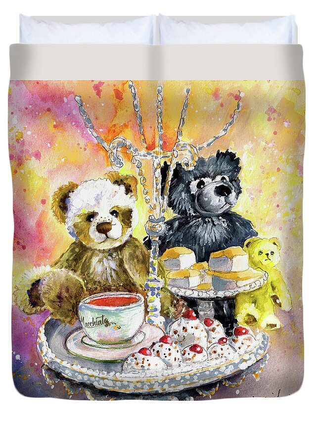 Teddy Duvet Cover featuring the painting Charlie Bears Hot Cross Bun And Dreamer by Miki De Goodaboom
