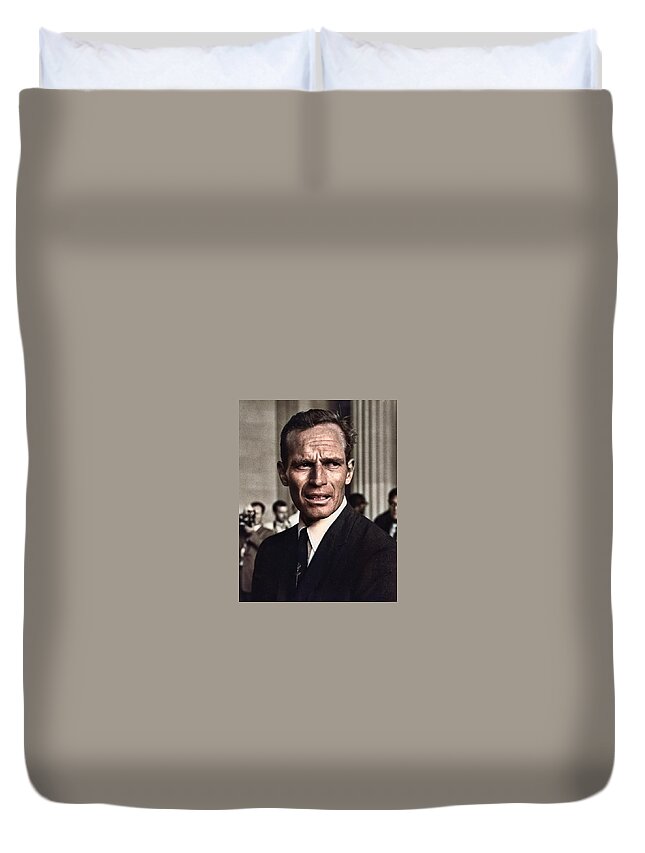 Colorized Duvet Cover featuring the painting Charlton Heston Civil Rights March 1963 by Celestial Images