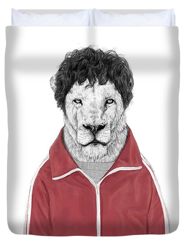 Lion Duvet Cover featuring the drawing Chas by Balazs Solti