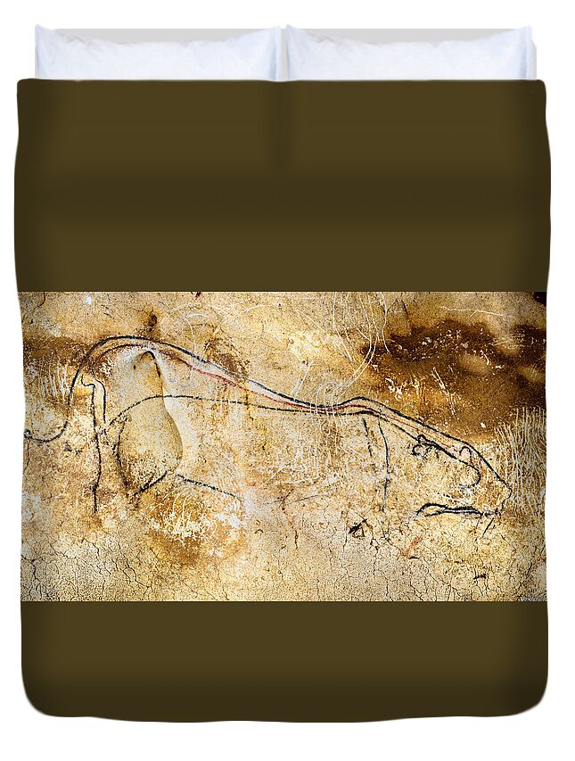 Chauvet Cave Lions Duvet Cover featuring the digital art Chauvet Cave lions courting by Weston Westmoreland