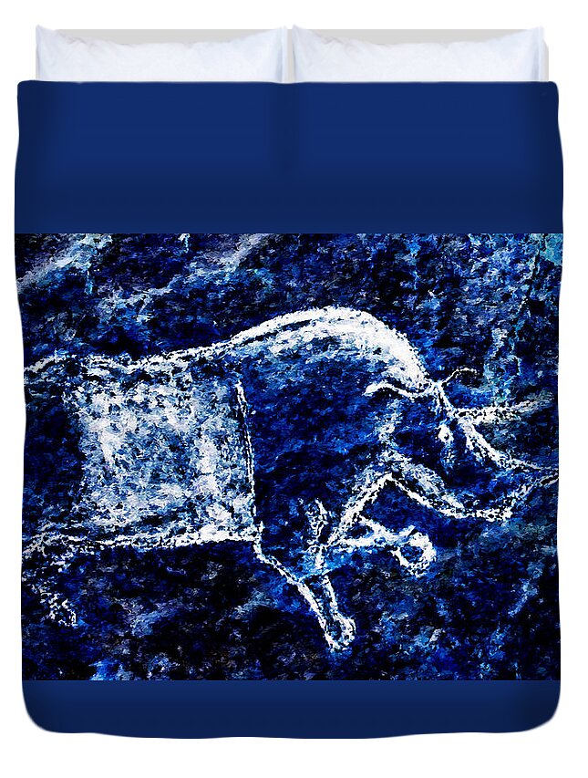 Chauvet Duvet Cover featuring the digital art Chauvet Rhinoceros - Negative by Weston Westmoreland