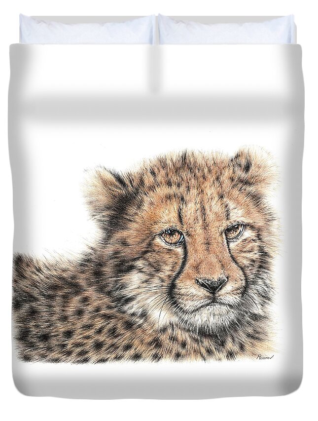 Cheetah Cub Duvet Cover featuring the drawing Cheetah Cub by Casey 'Remrov' Vormer